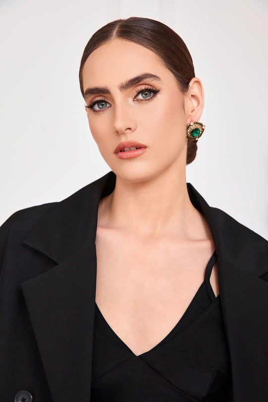 Emerald green rhinestone stud earrings