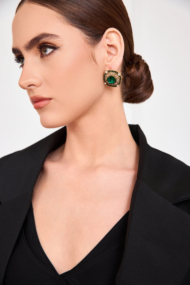 Emerald green rhinestone stud earrings