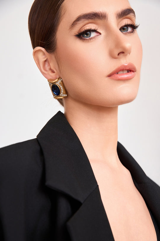 Royal blue rhinestone stud earrings