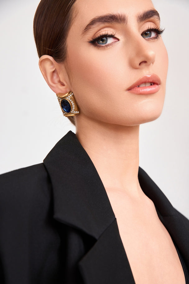 Royal blue rhinestone stud earrings