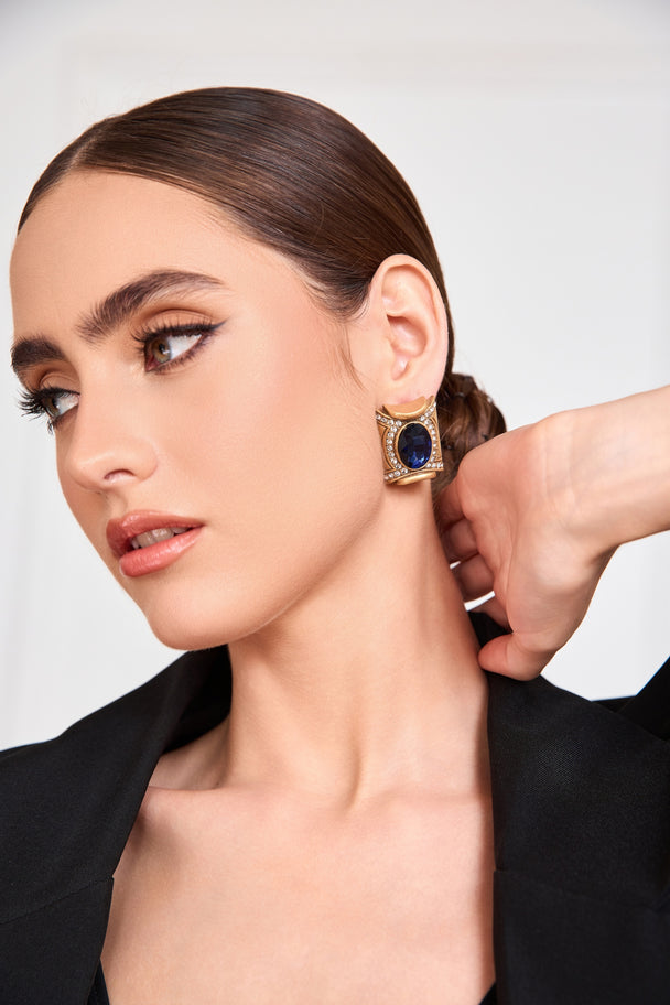 Royal blue rhinestone stud earrings