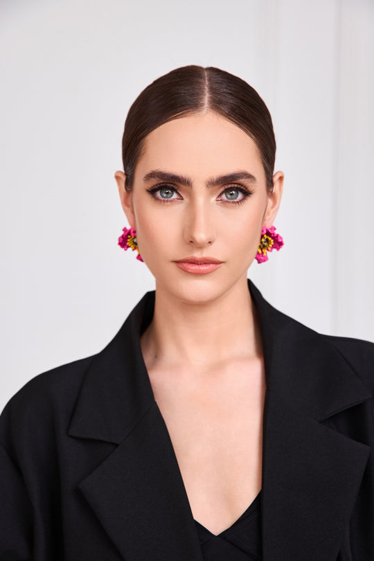 Vintage fushia floral stud earrings