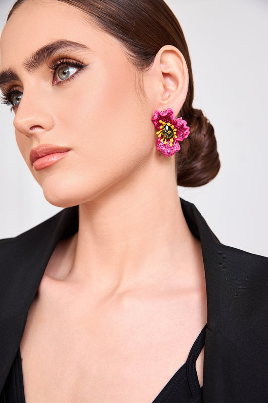 Vintage fushia floral stud earrings