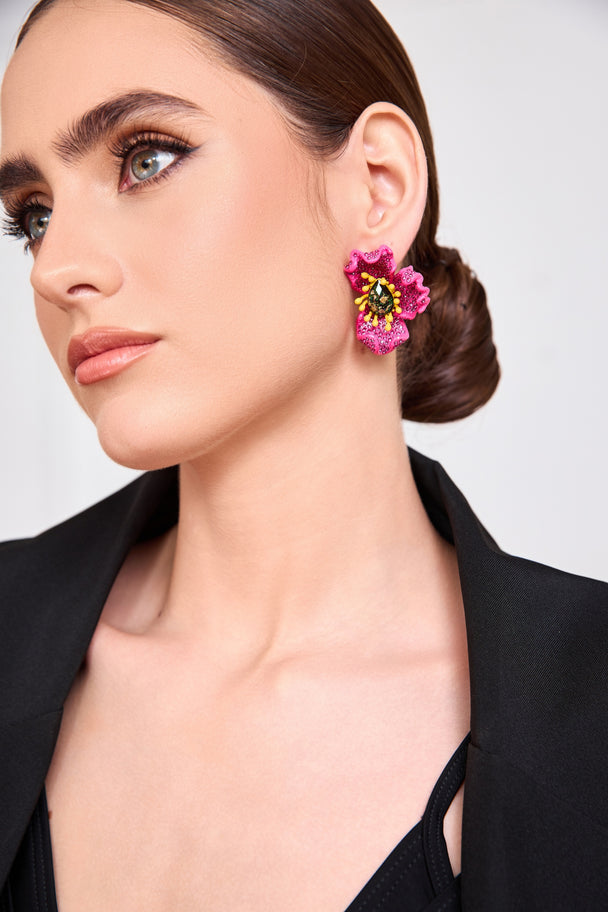 Vintage fushia floral stud earrings