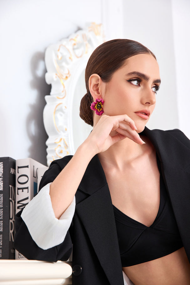 Vintage fushia floral stud earrings