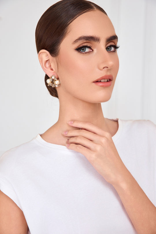 Elegant stud earrings with glass pearl accents