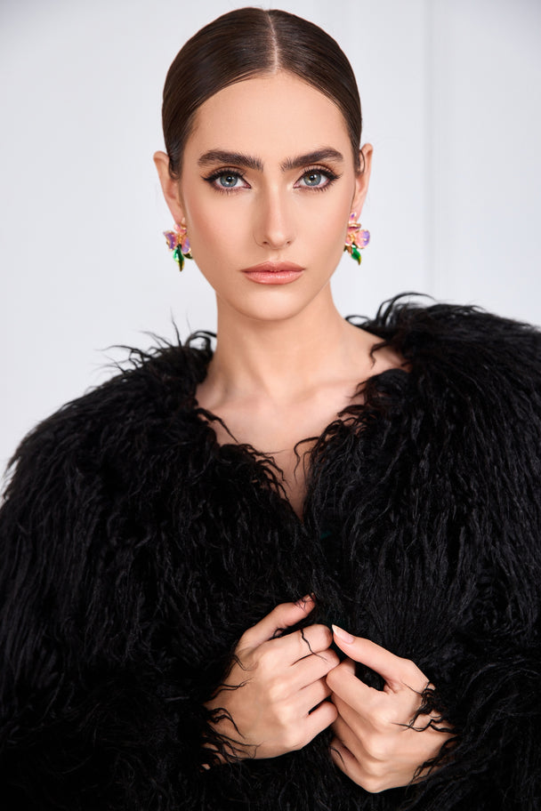 Pink and purple floral stud earrings