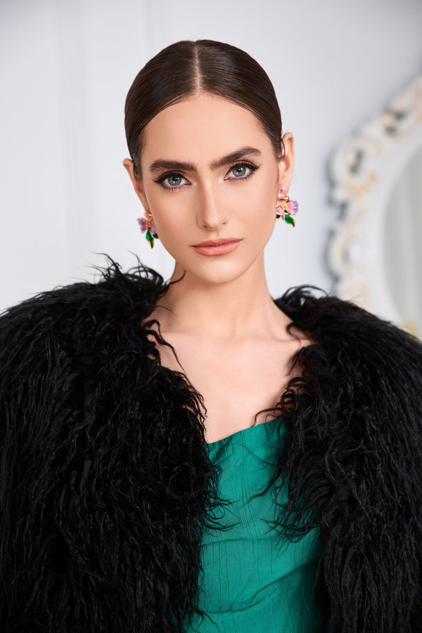 Pink and purple floral stud earrings