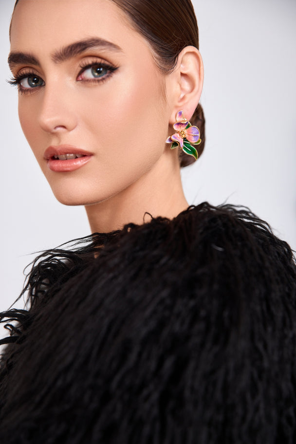 Pink and purple floral stud earrings