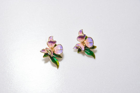 Pink and purple floral stud earrings