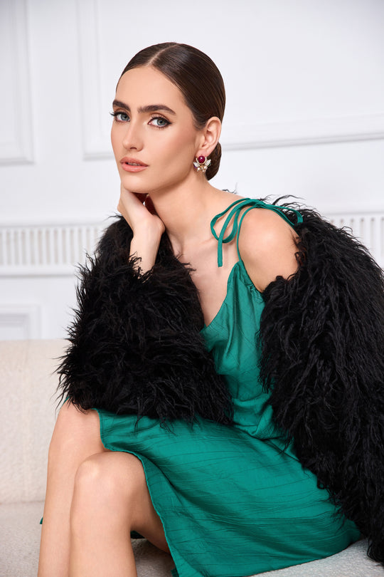 Stud earrings with rhinestone, natural stone, and glass pearl